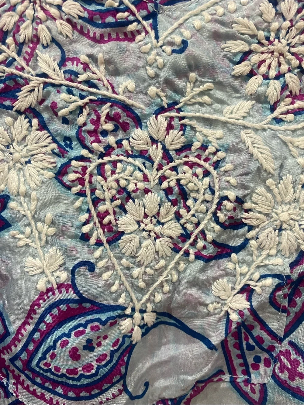 Subtle Luxury Light Blue Paisley Embroidered V-Neck Tunic with Braided Waist Tie